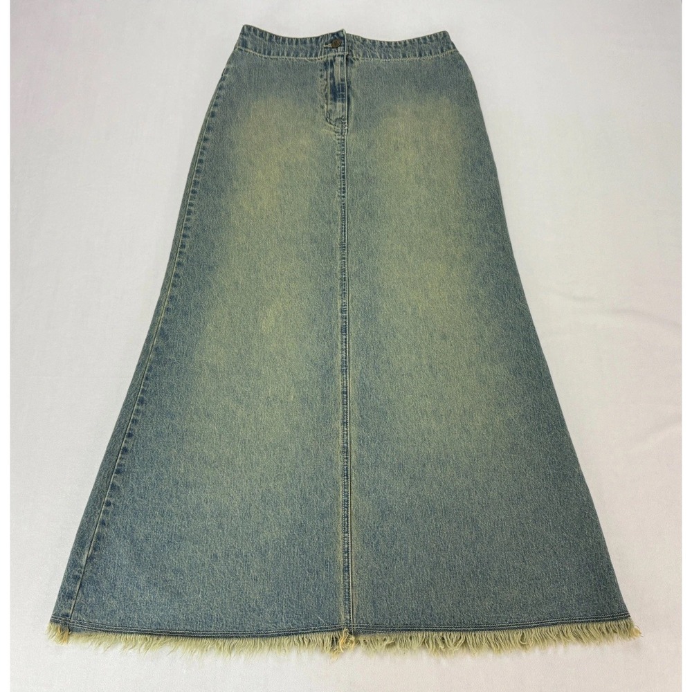NY Jeans VTG 90s Y2K Denim Fringe Maxi Skirt‎ Sz 2 Western Coastal Cowgirl